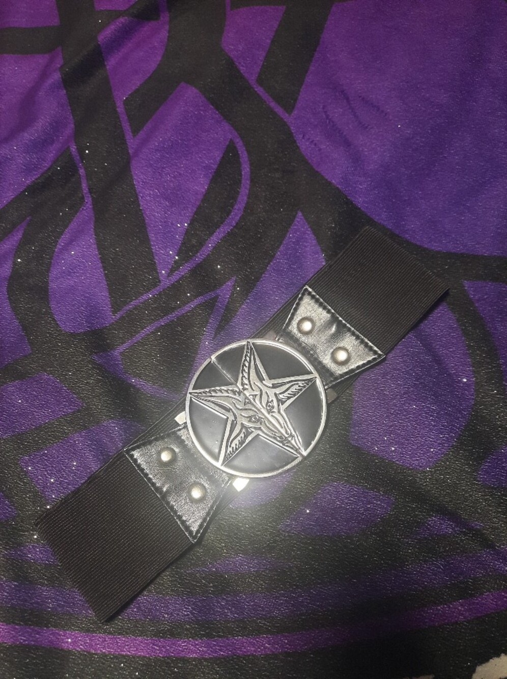 Black Elastic Pentagram Buckle Waist Belt - Women